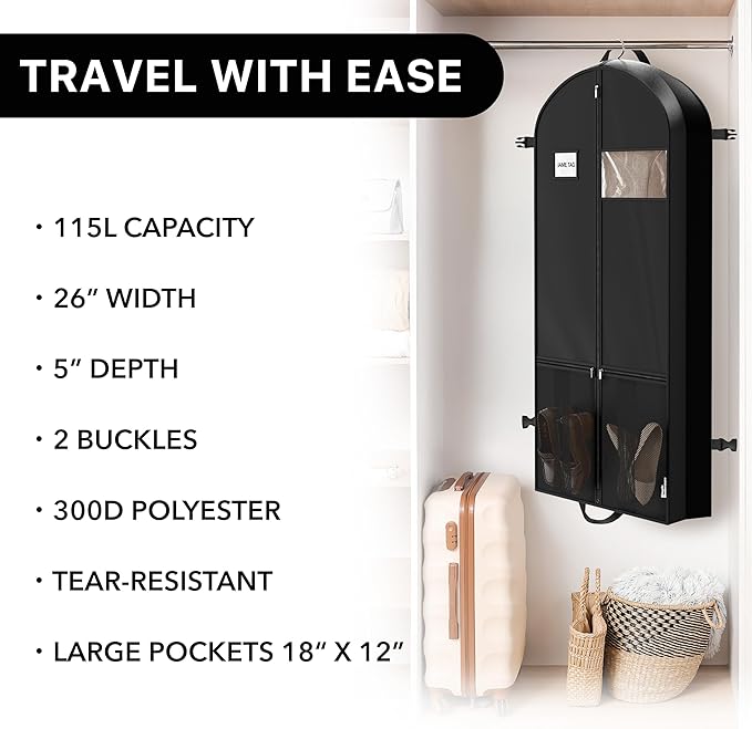 Simple Houseware 54'' Travel Garment Bag with Pockets for Suits, Dresses, Coats, Tuxedos, Heavy Duty 300D Polyester
