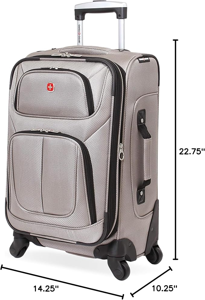 SWISSGEAR Sion Softside Expandable Spinner Luggage Durable Lightweight Travel Suitcase, Pewter, Carry-On 21-Inch