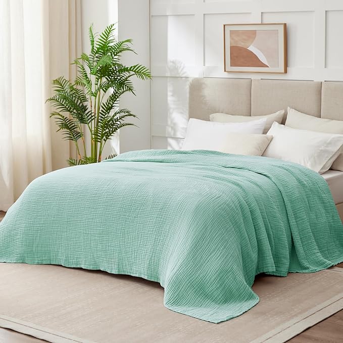 100% Cotton Muslin Blanket Twin 66" x 90", Breathable and Lightweight Cotton Twin Blankets for Couch, Soft Cooling Summer Gauze Blanket for Adults All Season, Mint