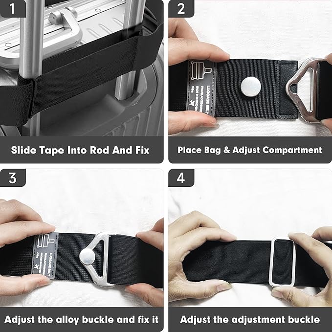 2-in-1 Travel Belt for Luggage Over Handle, Luggage Belt for Carry on Bag, Suitcase Straps, Add a Bag Bungees Luggage Straps Adjustable with Alloy Buckle,Hands-Free for Airport (Black, 2 Pack)