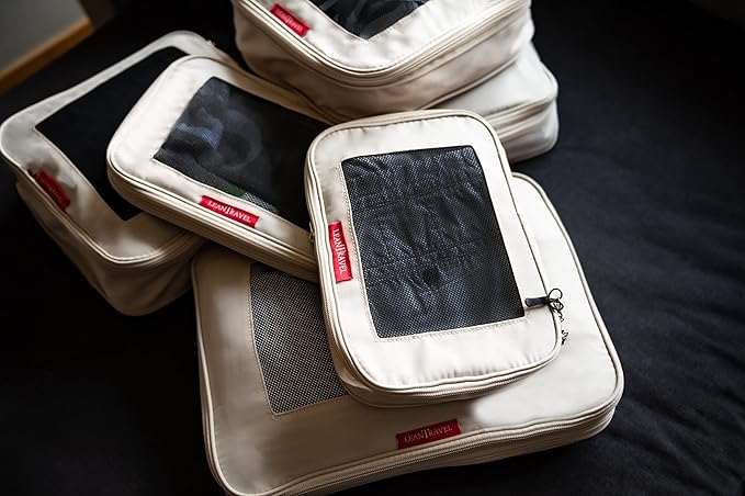 LeanTravel Premium Compression Packing Cubes for Travel - Luggage Organizers with Double Zipper - Sturdy Bags for Suitcase (3-Pack, Sand)