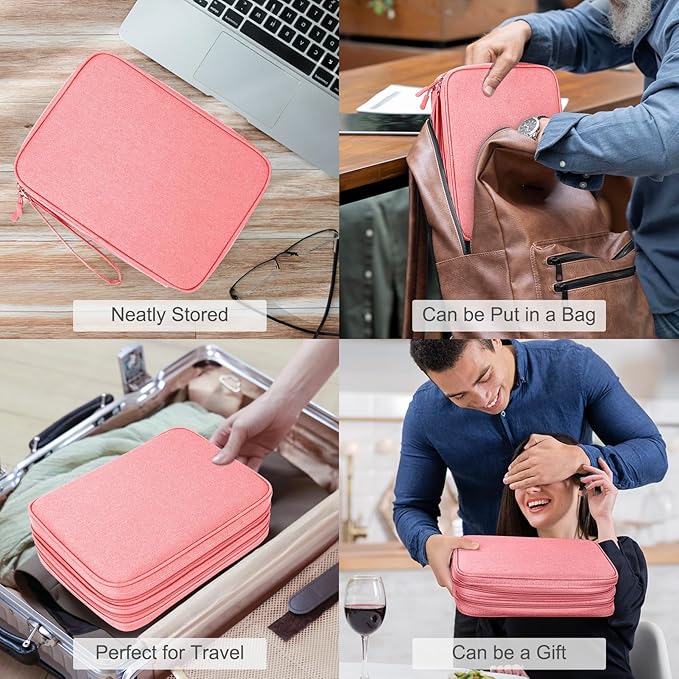 FYY Electronic Organizer, Extra Large Travel Cable Organizer Bag Pouch Portable Waterproof Double Layers All-in-One Storage Bag for iPad, Cable, Power Bank, Laptop Charger for Office/Home, Pink
