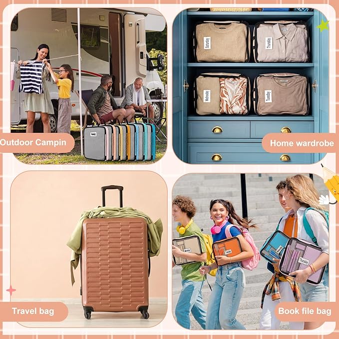7 Pcs Packing Cubes for Travel Large Days of Week Compression Packing Cube with Labels Luggage Organizers Storage Bag(Multicolor)