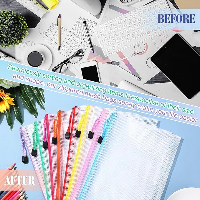 Jetec 32 Pcs Mesh Zipper Bags Toy Storage Bikini Organizer Bag Bolsas Para Guardar Trajes De Bano Waterproof Zipper Reusable Pouch Puzzle Multipurpose for Storage Office(Stylish Color,9 x 7 Inch)