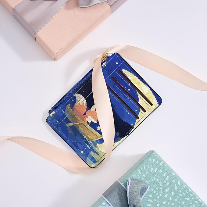 Tipmile Credit Card Holder for Women Slim Minimalist Front Pocket RFID Blocking Wallet Small Compact Card Case with ID Window, Fox