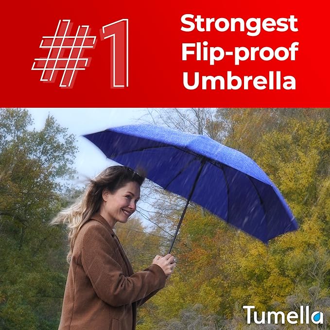 TUMELLA Inverted Windproof Umbrella, Large, Strong, Light, Portable, Automatic Reverse Folding Rain Umbrella, Durable Premium Grip, Fits Car & Backpack