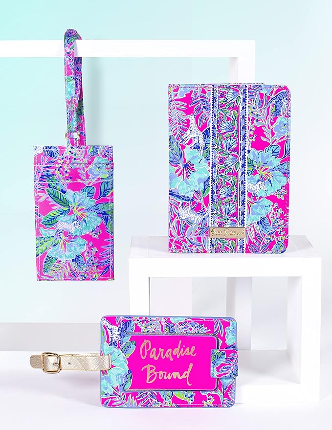 Lilly Pulitzer Vegan Leather Passport Holder, Cute Passport Cover, Travel Wallet with Credit Card Slots, Lil Earned Stripes