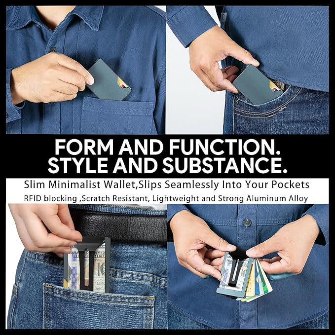 Carbon Fiber Minimalist Wallet for Men Credit Card Holder Money Clip & Cash Strap Slim RFID Mens Wallets(Matte Grey)