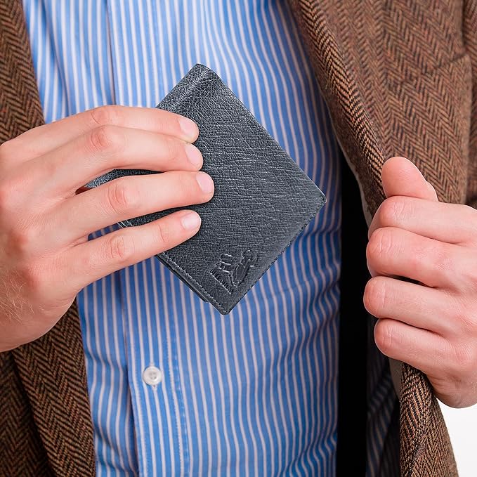 BULL GUARD Buffalo Leather Wallets for Men with RFID Blocking, Flip UP ID Window, Bifold Durable Quality Design