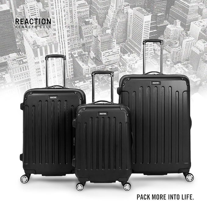 Kenneth Cole REACTION Renegade Luggage Expandable 8-Wheel Spinner Lightweight Hardside Suitcase, Black, 3-Piece Set (20"/24"/28")