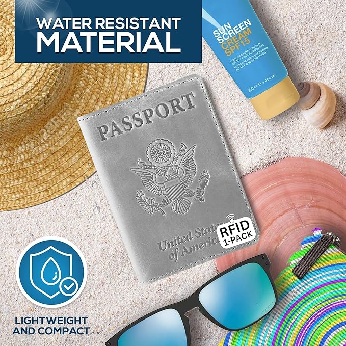 Ciana Passport Holder for Travel – PU Leather Passport Cover and Card Holder for Men & Women – Slim Passport Holder with Card Protector Slot, Travel Must Haves (Gray)
