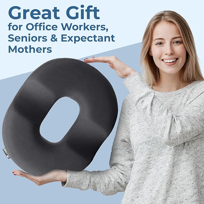 5 STARS UNITED Donut Pillow Hemorrhoid Tailbone Cushion ā Large Floor Cushion for Pain Relief ā Coccyx, Prostate, Sciatica, Pelvic Floor, Pressure Sores, Pregnancy, Postpartum Recovery, Dark Gray