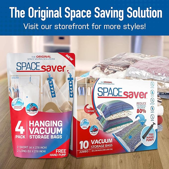 6 Pack Variety Vacuum Storage Bags for Comforters, Blankets & Clothes – Vacuum Sealed Compression Bags with Hand Pump – Space Saver Storage Bags for Bedding,Moving, Travel & Organization (2S, 2M & 2L)