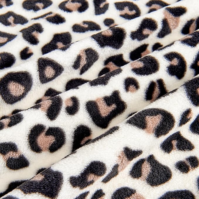 Leopard Print Blanket Fleece Throw for Bed Sofa Travel and Camping, Super Soft Cozy Fluffy Plush Cheetah Print Blanket for All Seasons 60"x80" (Cream)