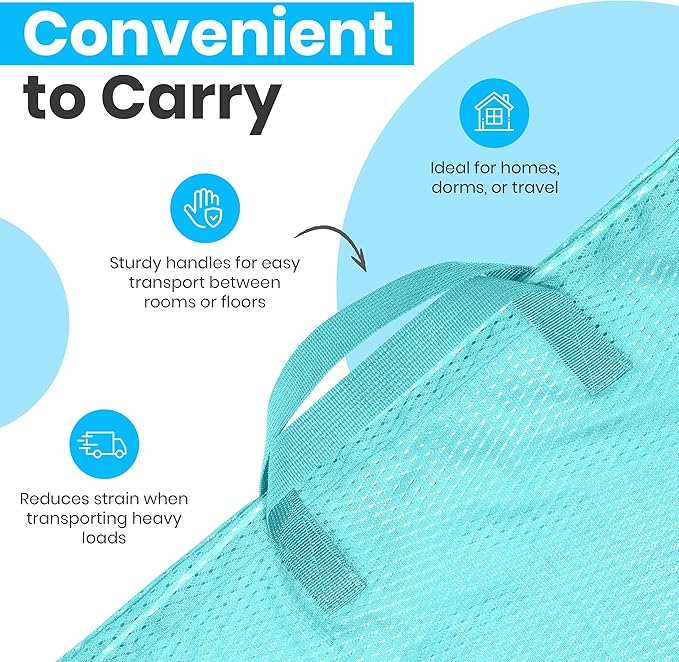 Large Mesh Laundry Bags - 2-Pack Heavy Duty with Handles & Drawstring - Machine Washable Net Laundry Sacks for College Dorm, Camp, Travel, Bedding & Clothes Storage (Teal)