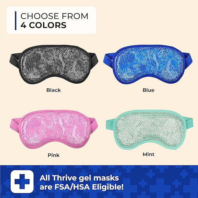 Thrive Gel Bead Eye Mask - Heated Eye Mask for Migraine Relief - Cold Compress for Puffiness & Dark Circles - Gel Ice Pack for Facial Relief - Azure, Pack of 1
