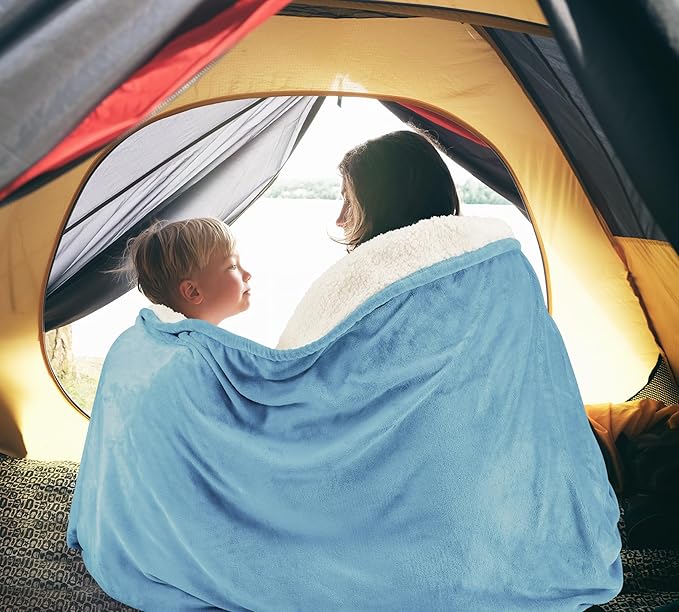 Utopia Bedding Sherpa Blanket California King Size (Washed Blue, 102x96 Inches) - Soft Lightweight Plush Fleece Reversible Blanket for Bed, Sofa, Couch, Camping and Travel