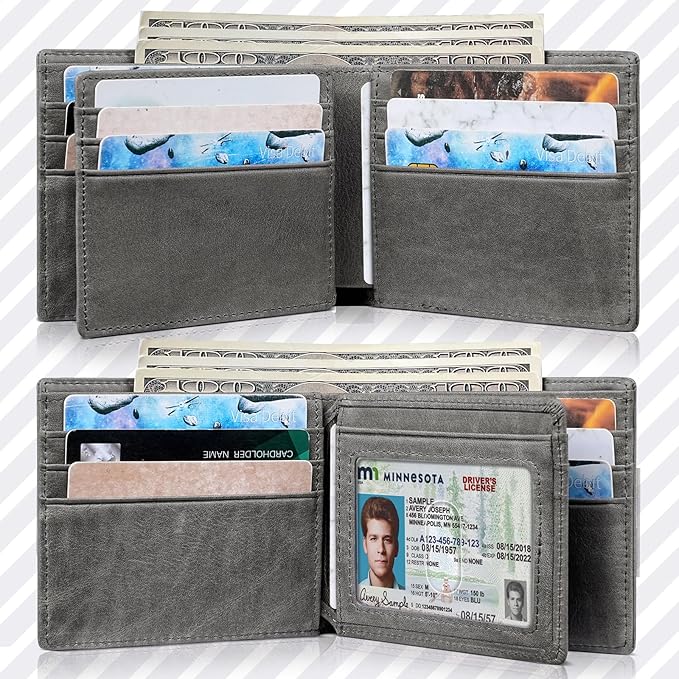 Artpaxy Mens Wallet Bifold Genuine Leather RFID Blocking Wallet for Men with 1 ID Windows 13 Card Holders 2 cash pockets 1 Gift Box