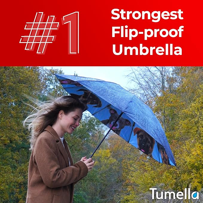TUMELLA Inverted Windproof Umbrella, Large, Strong, Light, Portable, Automatic Reverse Folding Rain Umbrella, Durable Premium Grip, Fits Car & Backpack