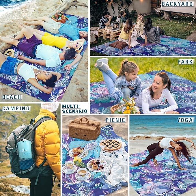 Famstar Beach Blanket Sandproof Waterproof 78''×110'' 1-7Adults Oversized,Compact Lightweight Durable Beach Mat for Travel Camping Hiking Picnic Blanket