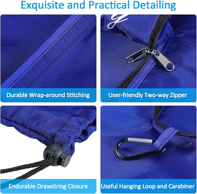 GOGOODA Travel Laundry Bags with Drawstring Closure XL Large Foldable Dirty Clothes bags with Handle Heavy Duty and Washable for College Dorm Travelling Camping, 2 Pack, Navy Blue