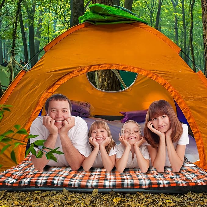 AGEMORE Cotton Flannel Double Sleeping Bag for Camping, Backpacking Or Hiking. Queen Size 2 Person Waterproof Sleeping Bag for Adults Or Teens. Lightweight with Compression Sack