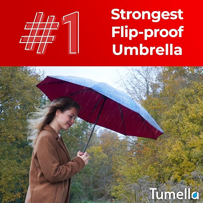 TUMELLA Inverted Windproof Umbrella, Large, Strong, Light, Portable, Automatic Reverse Folding Rain Umbrella, Durable Premium Grip, Fits Car & Backpack