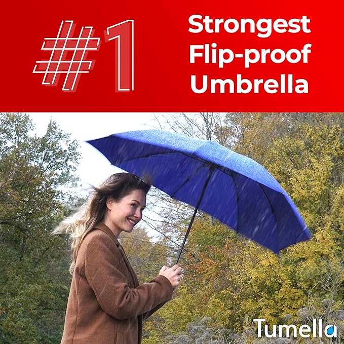 TUMELLA Inverted Windproof Umbrella, Large, Strong, Light, Portable, Automatic Reverse Folding Rain Umbrella, Durable Premium Grip, Fits Car & Backpack