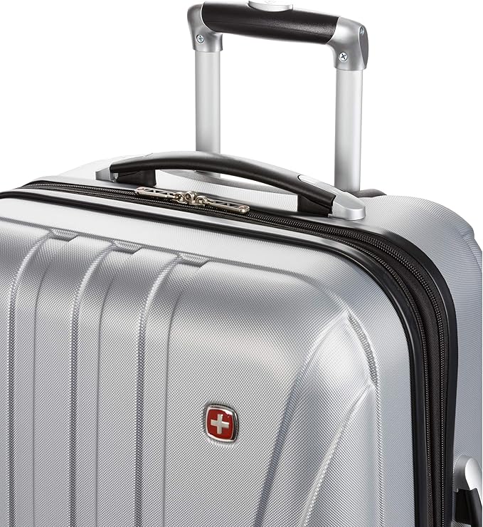 SwissGear 7585 Hardside Expandable Luggage with Spinner Wheels, Silver, Checked-Medium 23-Inch