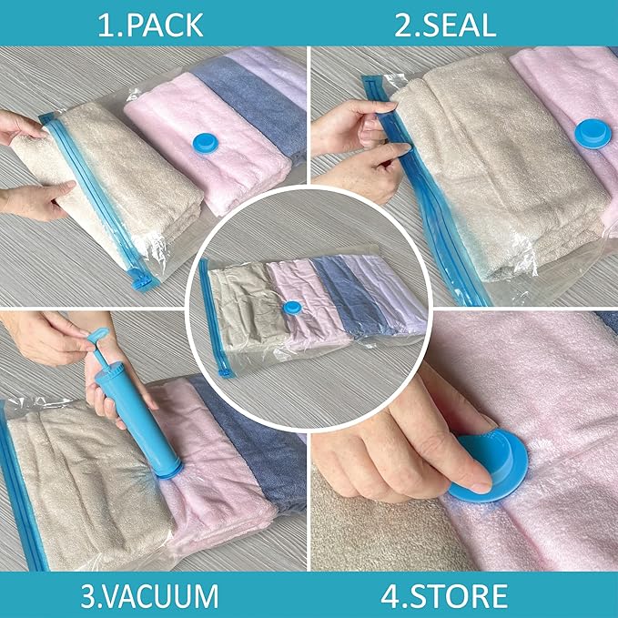 Vacuum Storage Bags, Vacuum Seal Space Saver Bags for Clothing, Travel Lugggage, Carry-on, Blankets, Pillow, Comforters, Bedding, 10 Jumbo