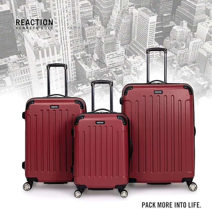 Kenneth Cole REACTION Renegade Luggage Expandable 8-Wheel Spinner Lightweight Hardside Suitcase, Scarlet Red, 3-Piece Set (20"/24"/28")