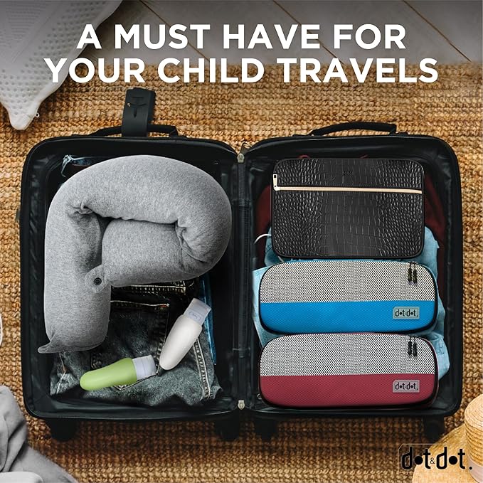 Dot&Dot Twist Memory Foam Kids Travel Pillow for Airplanes - Neck Pillows for Travel, Sleeping - Airplane Pillow for Neck Support, Chin, Lumbar, Leg - Adjustable Neck Pillow for Car Seat