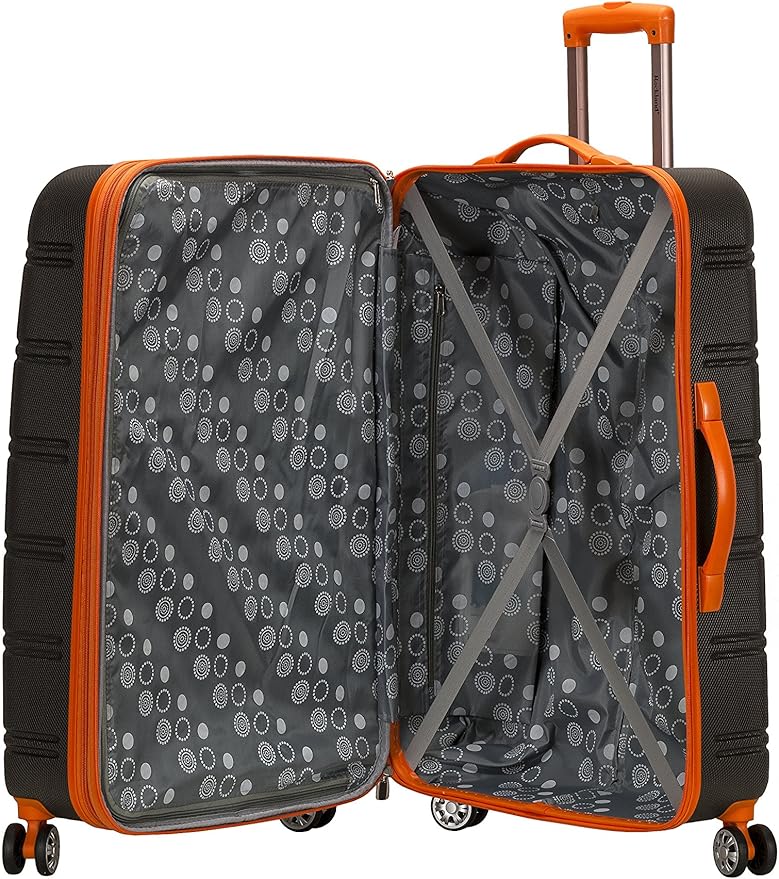 Rockland Melbourne Hardside Expandable Spinner Wheel Luggage, Charcoal, Checked-Large 28-Inch