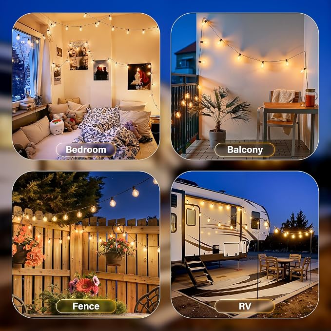 50FT Outdoor String Lights with Remote, Waterproof Connectable Dimmable G40 Patio Lights with 20+1 Shatterproof Edison LED Bulbs Plug in, Hanging Light for Outside Backyard Deck Garage Decor