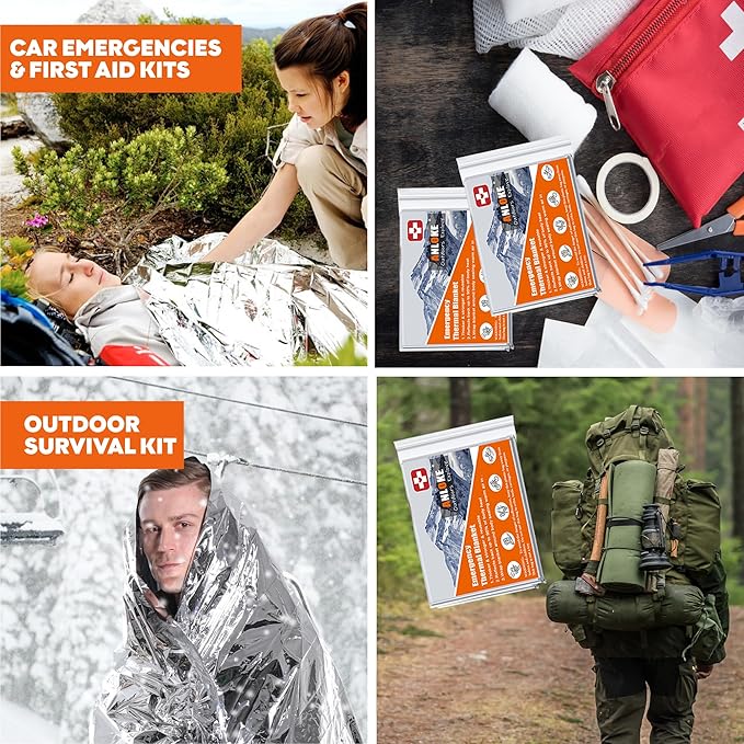 Emergency Blankets Mylar Thermal Blanket-(5 Pack) of Gigantic Space Blanket 82 * 64 in. Survival Blankets Heavy Duty Camping Gear,First Aid…