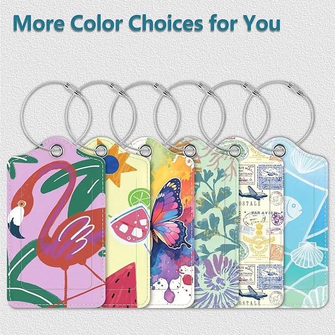Luggage Tags for Suitcases, 2 Pack Cute PU Leather Luggage Tag TSA Approved with Stainless Steel Loop and Address Card Baggage Tag for Travel&Hotel Stays&Cruise Ships&Shipping and Mailing