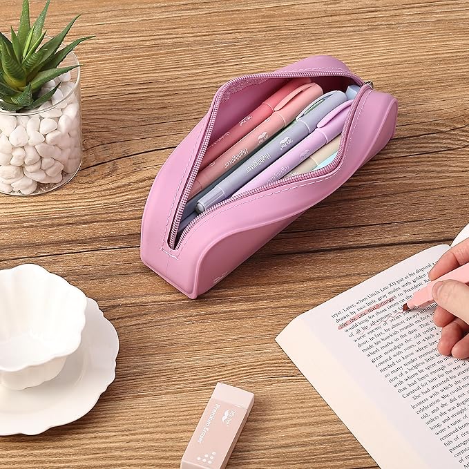 Mr. Pen- Silicone Pencil Case, Dusty Pink Pouch, Small Aesthetic Bag for Women, Makeup Pouch