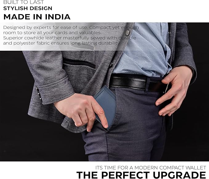Real Leather Mens Trifold Wallet RFID Blocking Slim Minimalist Front Pocket - Thin & Stylish with ID Window in Gift Box