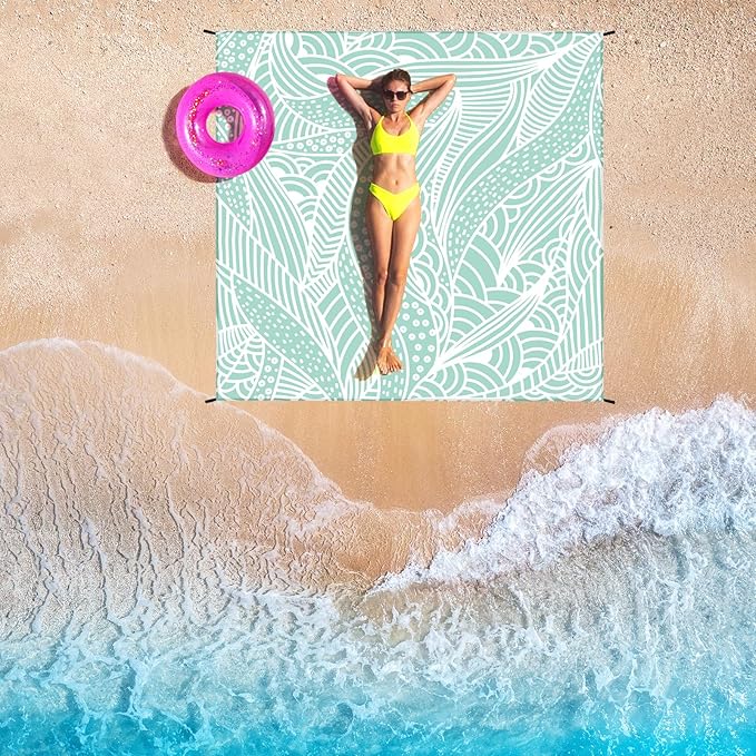 Beach Blanket Waterproof Sandproof Beach Mat for 1-8 Adults Quick Drying Durable Outdoor Picnic Mat for Beach Festival Travel Camping Hiking (LBL-Ripple, 79"×108"(6 Person))