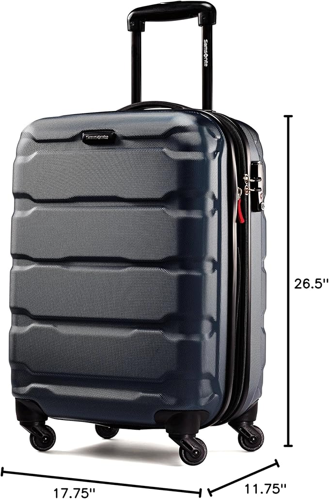Samsonite Omni PC Hardside Expandable Luggage with Spinner Wheels, Navy, Checked-Medium 24-Inch