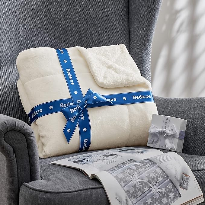 Bedsure GentleSoft Sherpa Fleece Blankets King Size for Bed, Non-Heated, Thick and Warm Throw for Women and Men, Soft Fuzzy Plush King Blanket for Spring, Cream, 108x90 Inches