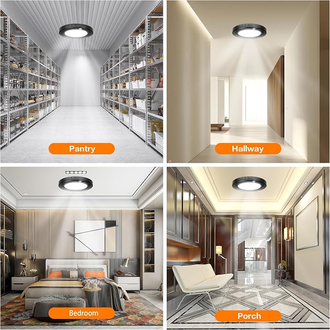 2 Pack Motion Sensor Ceiling Light Hardwired, 15W 1500lm 3CCT/3 Mode/30-120s Timer, 7.5 inch Black Small Motion Sensor Light Indoor for Closet, Pantry, Hallways, Stairwells, Garage