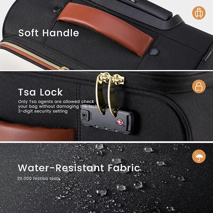 LOVEVOOK Carry on Luggage 22x14x9 Airline Approved, Waterproof Carry on Suitcase with 3 Pouches,Lightweight Softside Underseat Travel Luggage with 360° Spinner Wheels,TSA Lock for Travel Business