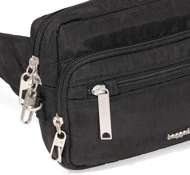Baggallini Securtex Anti-theft Belt Bag 8.8"x5.5" Crossbody Fanny Pack for Women RFID Wallet Locking Zipper Travel Purse