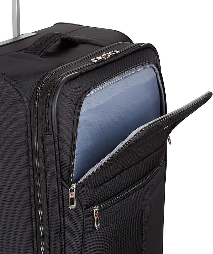 SwissGear 4010 Softside Luggage with Spinner Wheels, Black, Checked-Medium 23-Inch