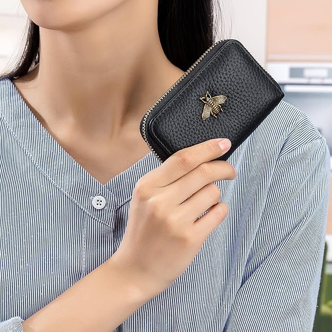 imeetu RFID Credit Card Holder, Small Leather Zipper Card Case Wallet for Women