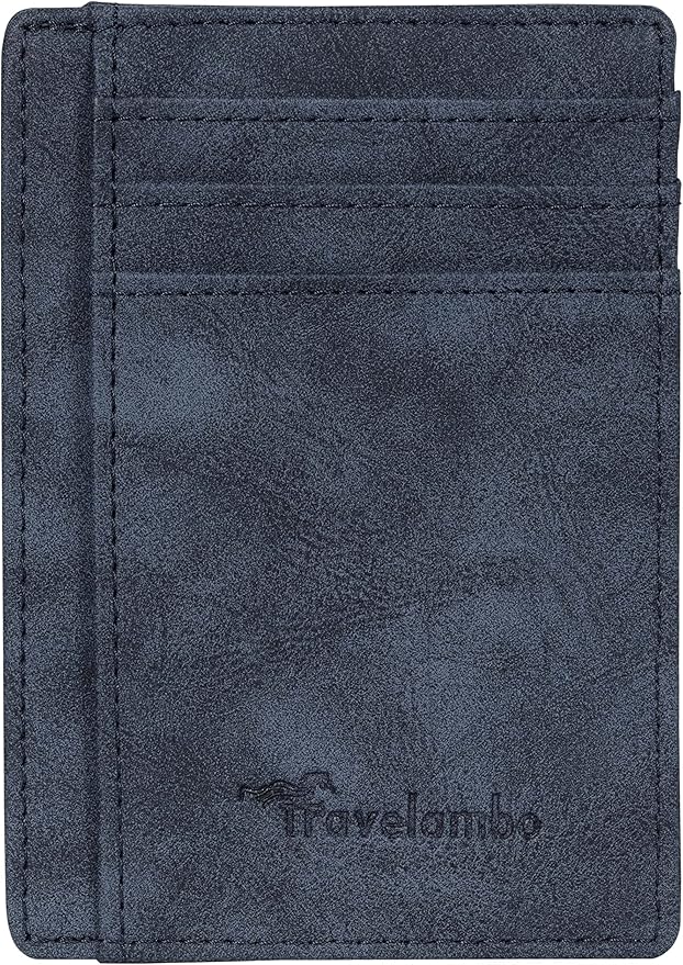 Travelambo Slim Wallet Front Pocket Minimalist Leather RFID Blocking Medium Size