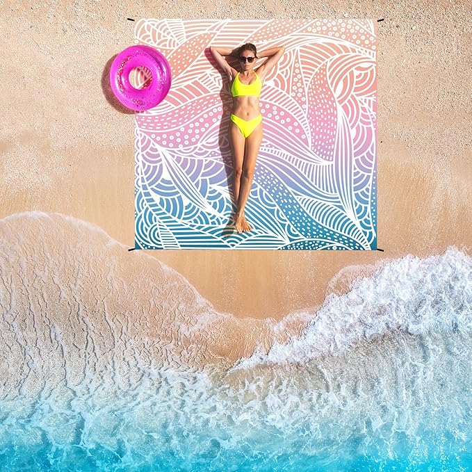 HIHOHO Beach Blanket Waterproof Sandproof Beach Mat for 1-8 Adults Quick Drying Durable Outdoor Picnic Mat for Beach Festival Travel Camping Hiking (Gradiant-Ripple, 120"×108"(8 Person))