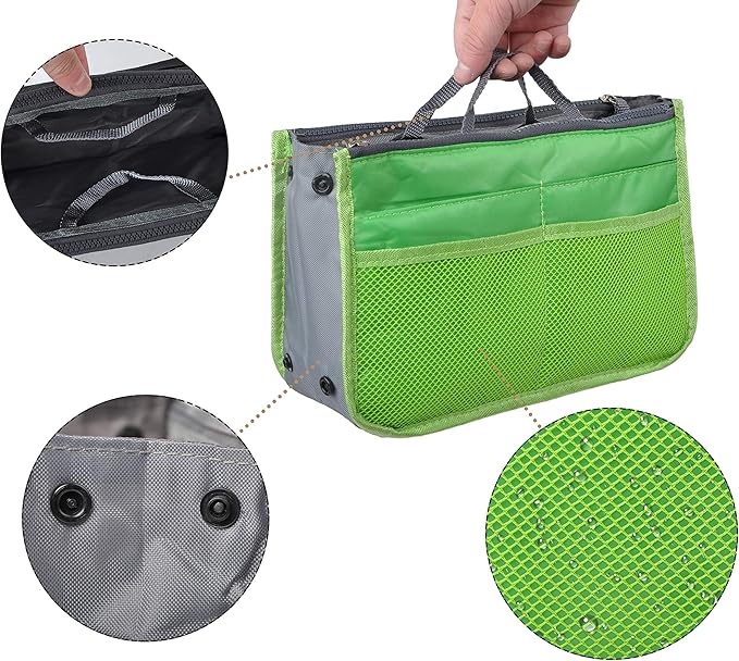 Vercord Purse Organizer Insert for Handbags Bag Organizers Inside Tote Pocketbook Women Nurse Nylon 13 Pockets Green Large