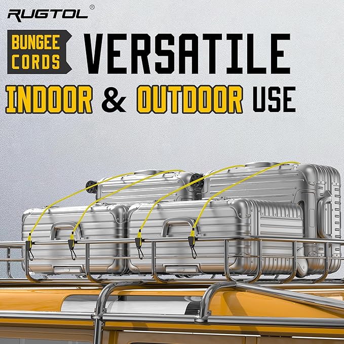 Bungee Cords with Hooks, 36 Inch Adjustable Yellow Bungee Cords with Carabiner Heavy Duty Outdoor, 8mm Thick Easy to Adjust Bungee Rope UV Resistant for Tarp, Bike Rack, Garden, Binding, 6 Pack
